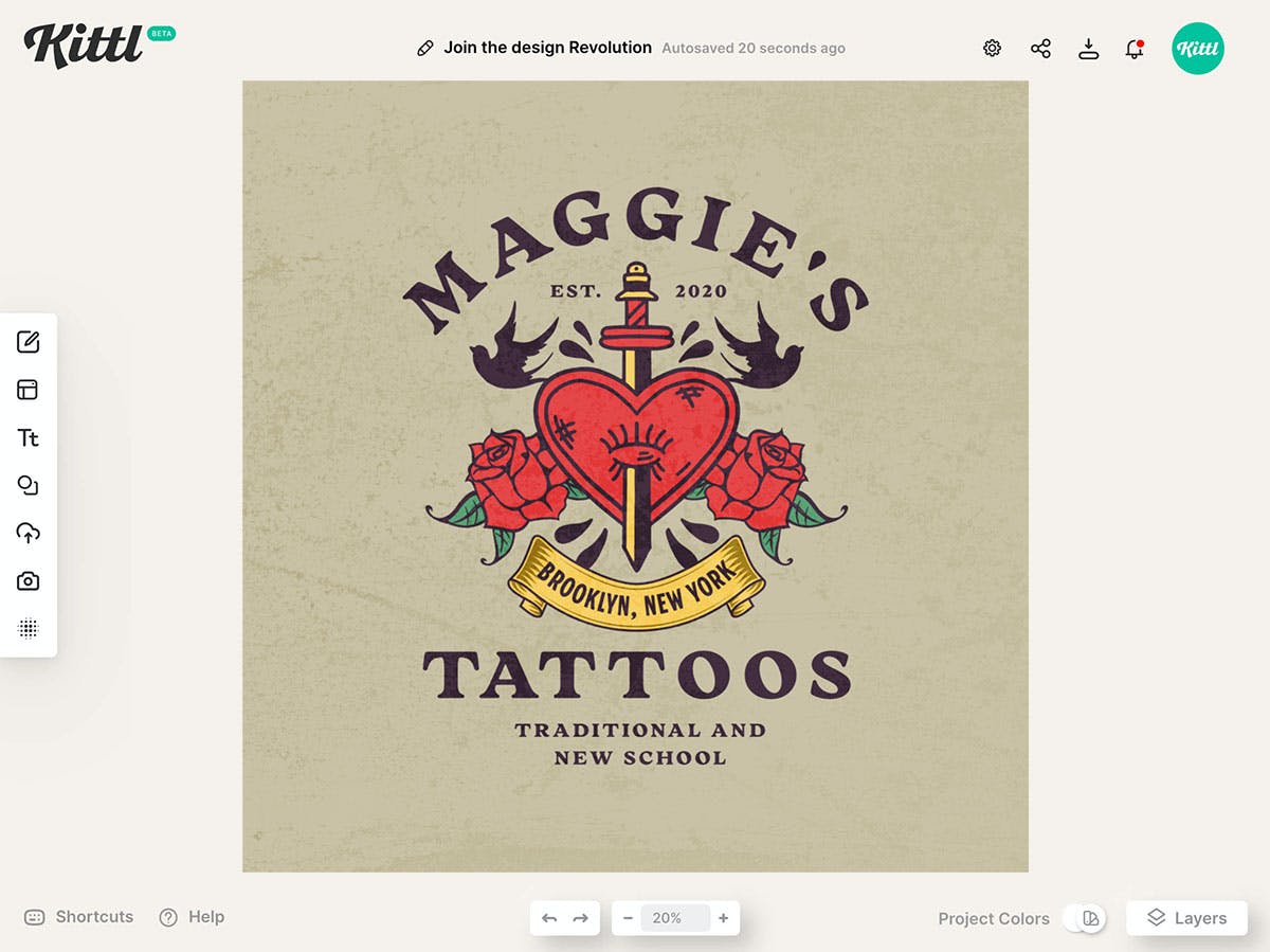 Traditional tattoo artist's logo design in Kittl.