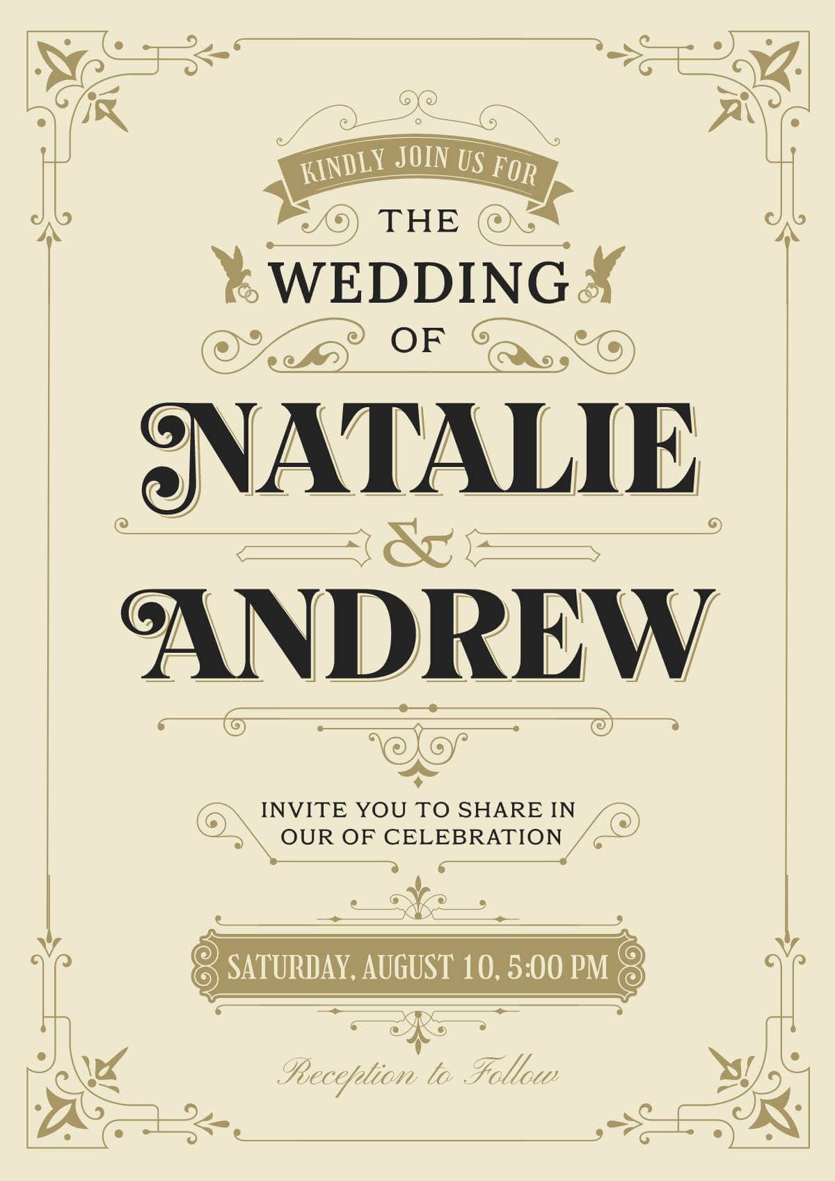 Ornate vintage wedding invitation card.