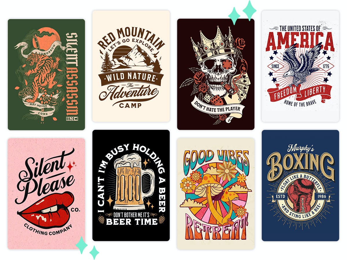 Vintage, versatile typography T-Shirt design templates.