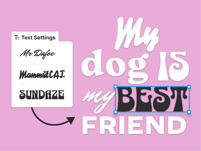 Hand-selected, premium fonts are added to a lettering artwork for a fun, dog themed t-shirt design template.