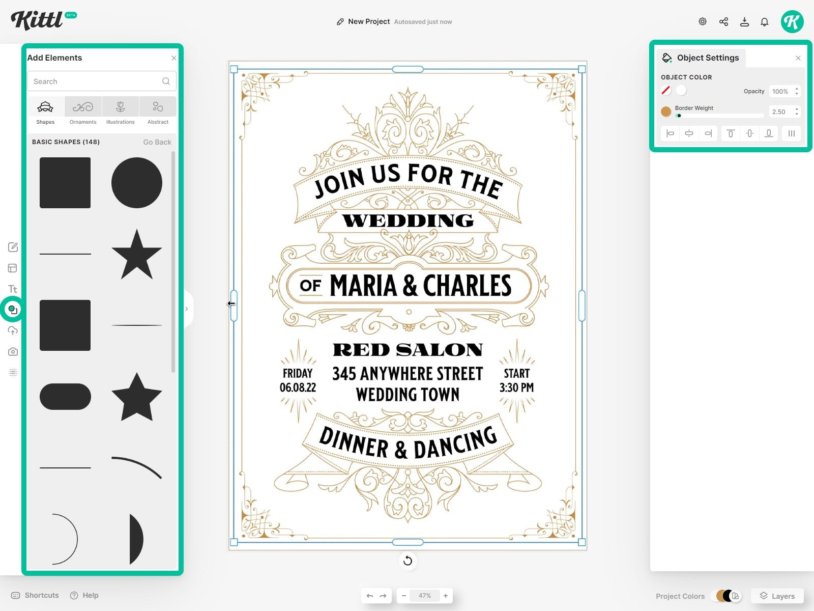 Double the  frame in the corners of your vintage wedding invitation