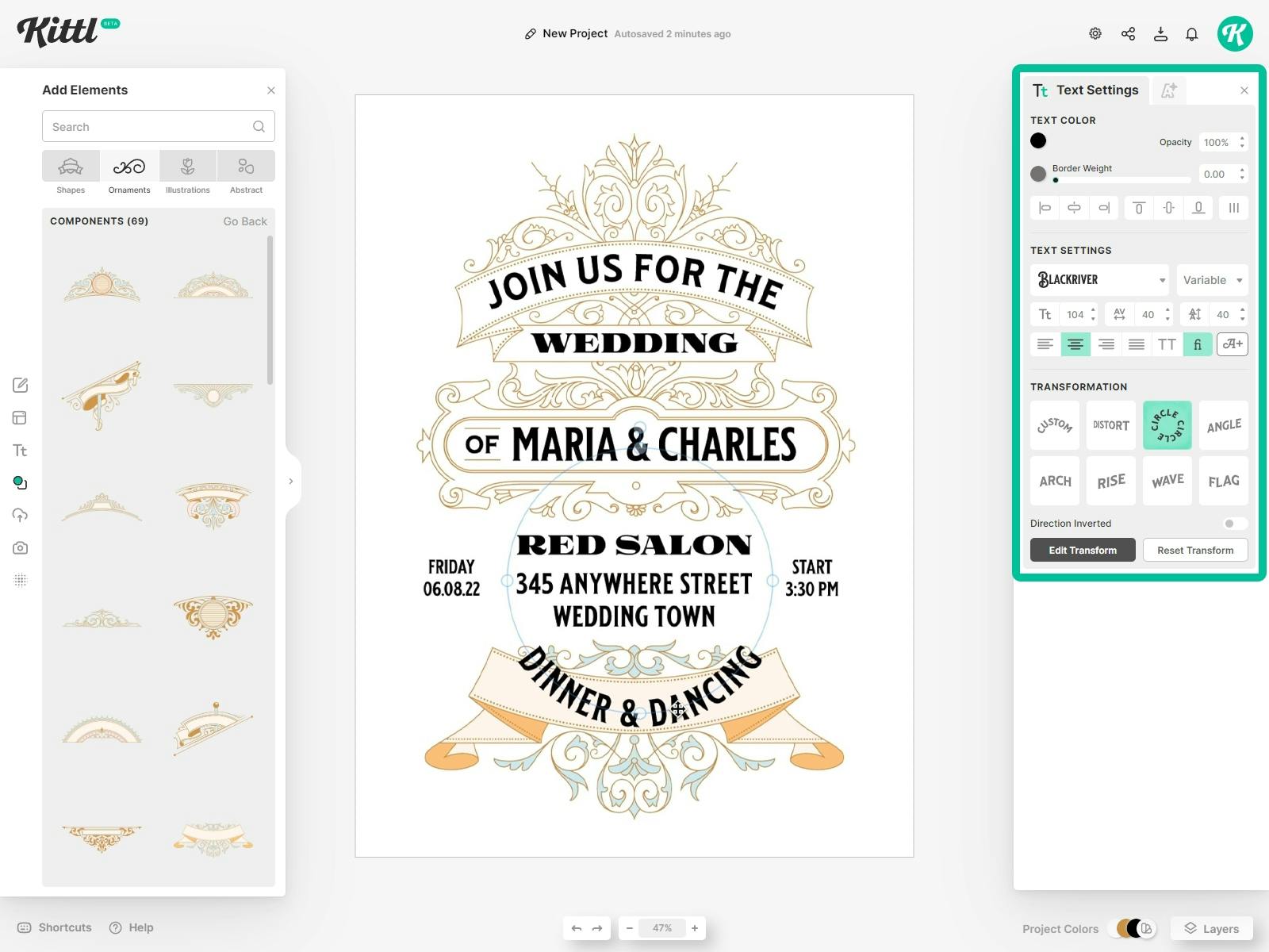 Adjust the text layout of your wedding invitation - Vintage Ornaments