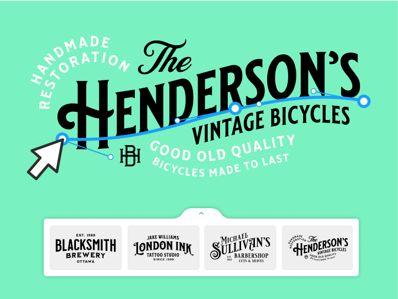 Premade text layout for vintage bicycle from the library is being edited and customized.