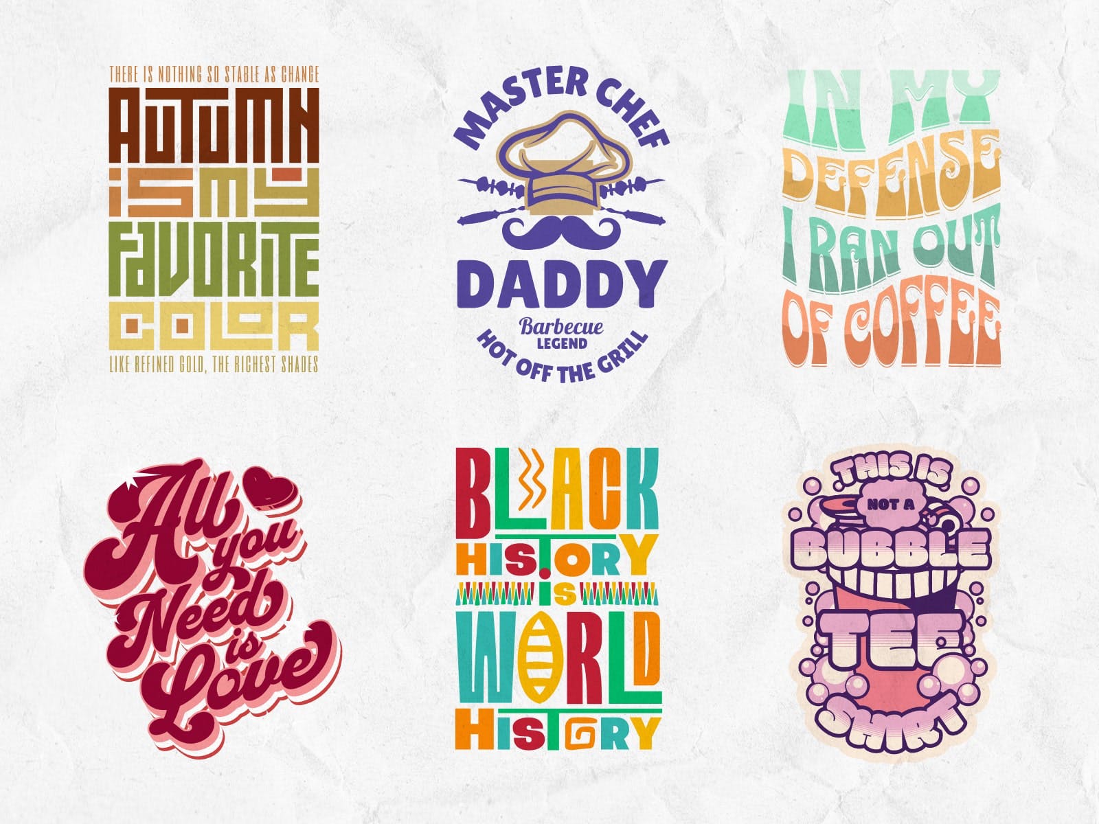 Typographic Illustration T-Shirt: Collection of typographic illustrations on T-shirts