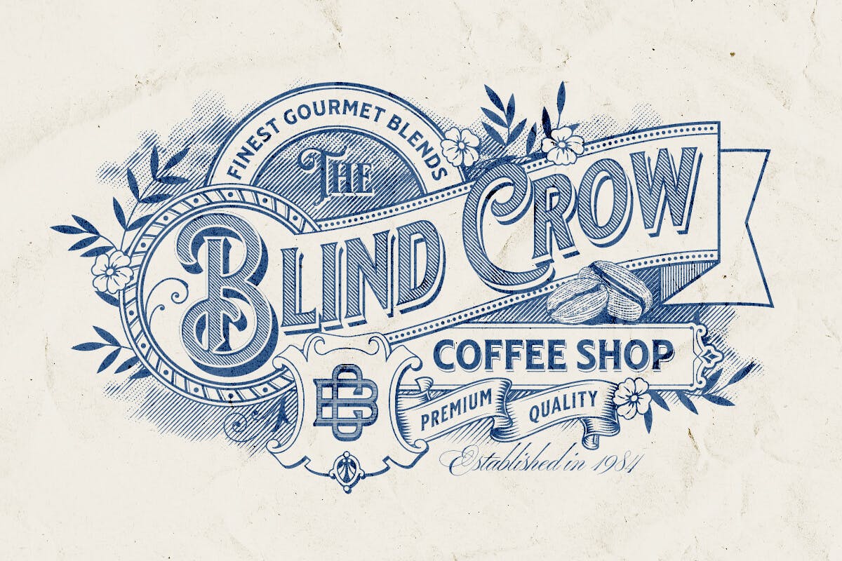 Vintage, sanborn style coffee shop logo design.