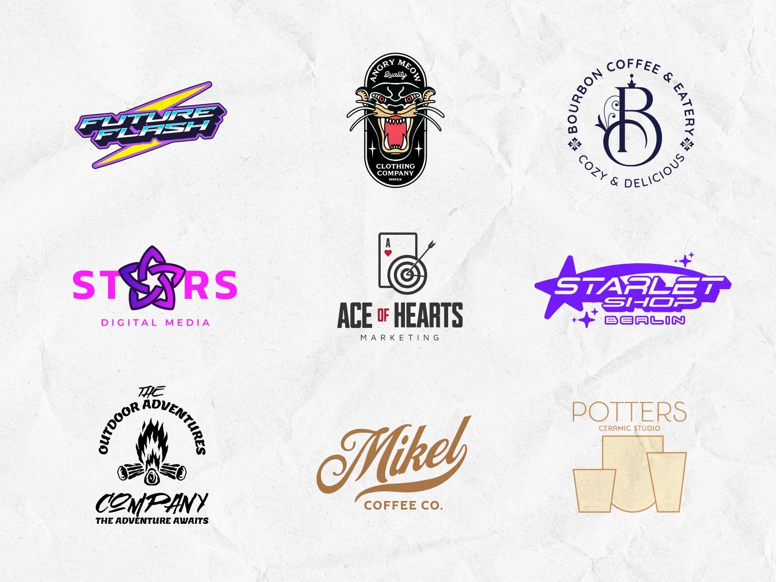 Collection of 9 popular logo template designs in kittl