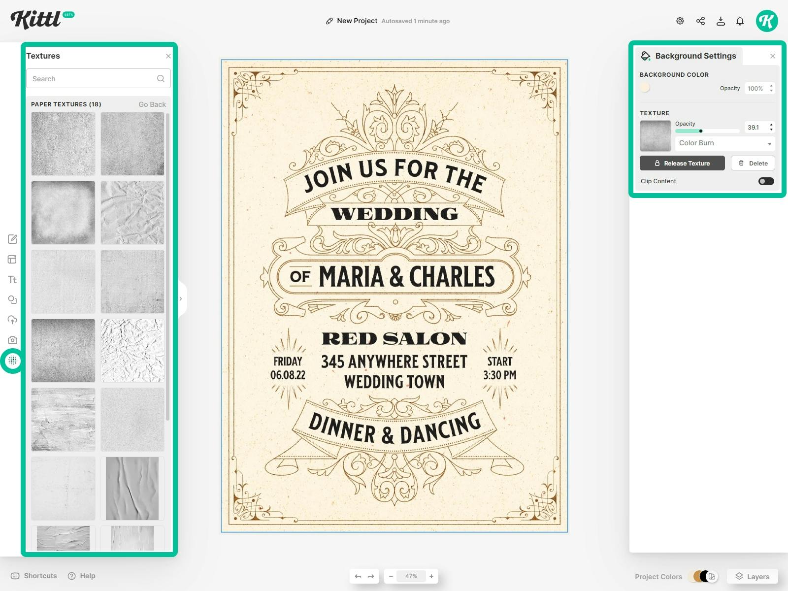 Add paper texture of your vintage wedding invitation